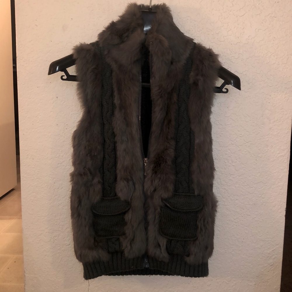 Gray Fur and Knitted Vest